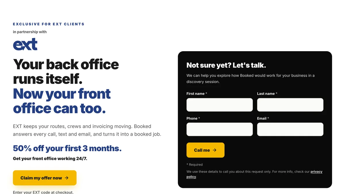 The offer Booked built with EXT Tech