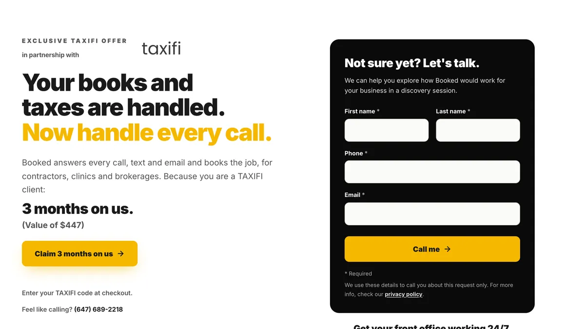 The offer Booked built with TAXIFI
